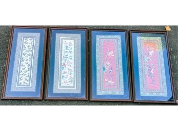 SET OF FOUR (19th C) FRAMED ASIAN EMBROIDERIES