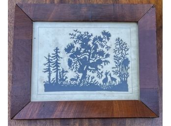 (19th C) CUT SILHOUETTE OF WOODLANDS w DEER