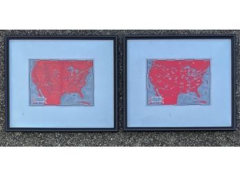 PAIR MID CENTURY 'LIFE IN THE UNITED STATES' MAPS