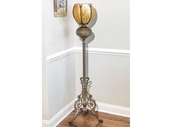 R. HOLLINGS & CO SLAG GLASS FLOOR LAMP w GRIFFINS