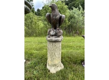 MOTTLED STONE EAGLE on CAST STONE TREE TRUNK BASE