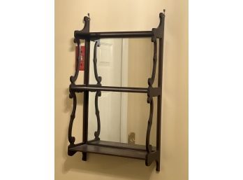 (3) TIER MIRROR-BACKED MAHOGANY WALL SHELF