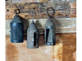 GROUP (3) PIERCED TIN LANTERNS