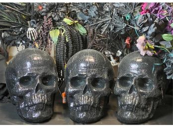 (3) OVERSIZED HALLOWEEN SKULL DECORATIONS