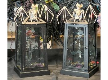 PAIR DECORATIVE BAT MOTIF LANTERNS