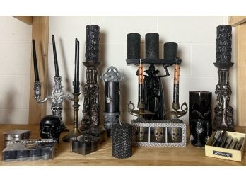 COLLECTION OF HALLOWEEN THEMED CANDLES & STANDS