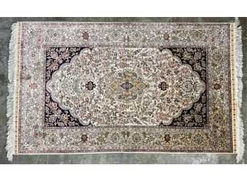 SILK PERSIAN AREA RUG w BIRD DECORATION