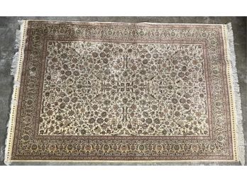 SILK PERSIAN AREA RUG w REPEATING FLORAL BORDER