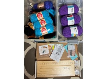 (2) TOTES of YARN & KNOTTY-DO-IT-ALL