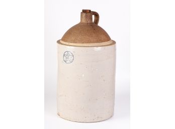 GLAZED (5) GALLON BLUE STAR STONEWARE JUG