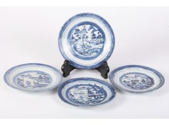 (4) (19th c) CUTE CANTON BUTTER PLATES