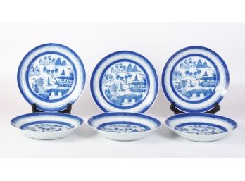 (6) CANTON DISHED PLATES (20th c)