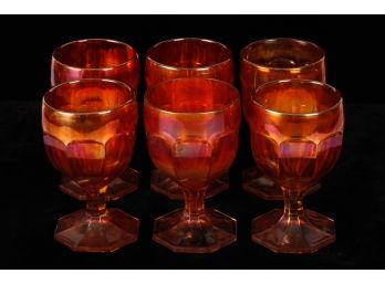 (6) CARNIVAL GLASS GOBLETS