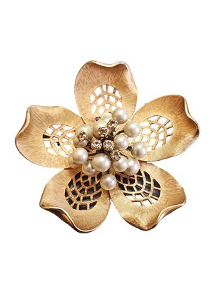 Vintage Signed Vendome Matte Gold Flower Brooch (A3735)