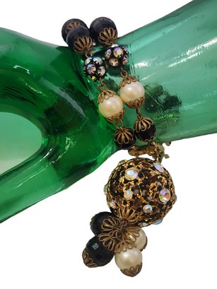 Vintage Hobe Faux Crystal Dangle Ball Charm Bracelet (A4290)