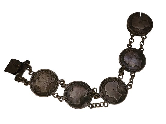 Vintage Silver Shilling Reversable Bracelet #6453