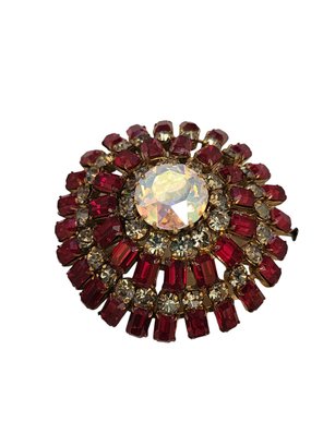 Vintage French Rhinestone Domed Brooch, Unsigned #6427