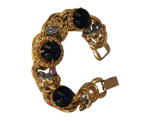Vintage Kafin Style Glass Cabochon Linked Bracelet # 6429