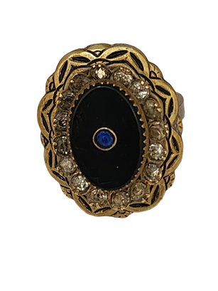 Vintage Rhinestone And Glass Adjustable Ring #6442