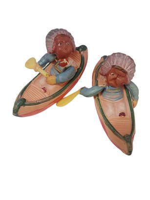 Early Native American Celluoid Canoe Toys Pair Of 2, With Pat # #6477