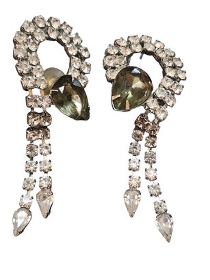 Vintage 3.25' Rhinestone Pierced Earrings #6490