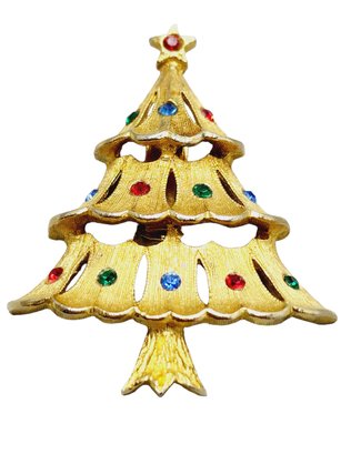 Vintage Signed JJ Christmas Tree Brooch (A1331)
