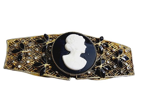 Antique Enameled & Filigree Glass Cameo Brooch (A1424)