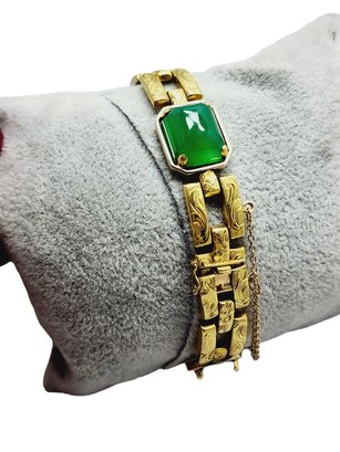 Vintage 18kt Gold Jade & Onyx Embossed Link Bracelet (A1692)