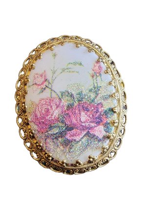 Vintage Signed W. Germany Sugared Floral Brooch (A1903)