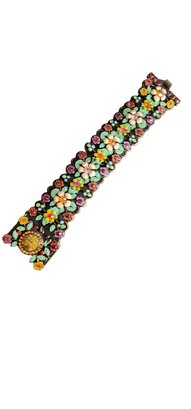 Vintage MX Signed Enamel Rhinestone Cherub Bracelet (A4184)