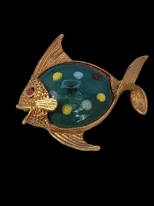 Vintage Signed JJ Speckled Porcelain Belly Fish Brooch (A4471)