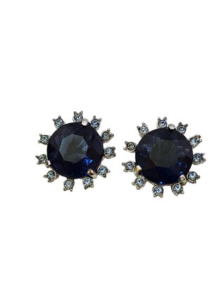 Vintage  Signed  Pell Glass And Rhinestone Clip Earrings #5013