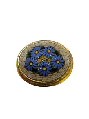 Vintage Unique Mosiac Flower Brooch Signed Italy # 5214