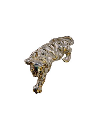 Vintage Large Silvertone Pierced Lion/ Leopard/ Tiger Brooch #5237