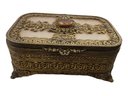 Vintage Czech Faceted Glass And Filigree Footed Casket # 6371