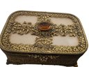 Vintage Czech Faceted Glass And Filigree Footed Casket # 6371