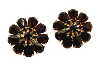 Vintage Signed W. Germany Glass Flower Earrings (A549)