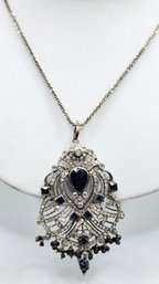 Vintage Sterling Silver Jeweled Pendant Necklace