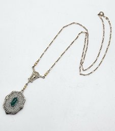 Art Deco White Gold 14 K Tourmaline Pearl Necklace