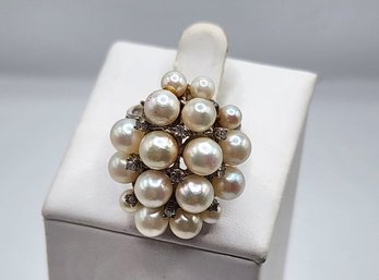 14 KT Pearl & Diamond Vintage Ring