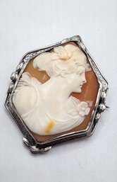 Sterling Silver Cameo Estate Brooch Pin