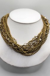 Vintage Faux Crystal & Bead Chain Multi Strand Necklace.