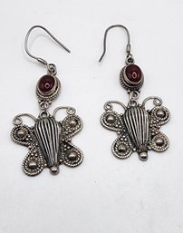 Sterling Silver 925 Stone Butterfly Vintage Earrings