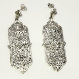 14 K White Gold & Diamond Art Deco Earrings