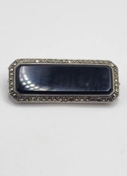 925 Sterling Silver Onyx Marcasite Brooch Pin