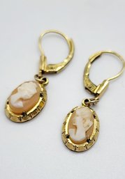 Vintage Signed Germany Shell Cameo Earrings