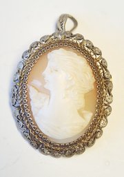 800 Silver Left Facing Cameo Brooch Pin Pendant