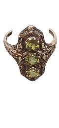 Art Deco Sterling Filigree Glass Cocktail Ring Size 8 5167