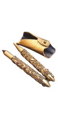 Vintage Decorative Brass And Rhinestone Pen And Pencil Set 5175