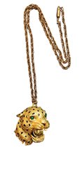 Vintage Lion Pendant Necklace Unsigned 5/1